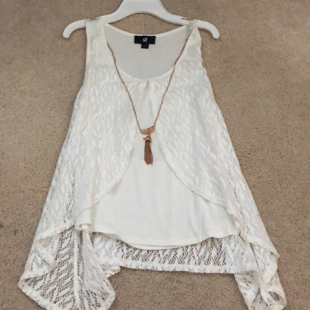 Dressy tank top with gold colored necklace!